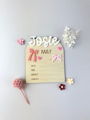 Custom Birth Announcement Plaque - Bows - Luma Light
