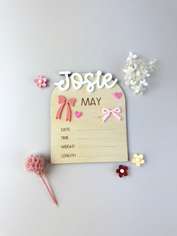 Custom Birth Announcement Plaque - Bows - Luma Light