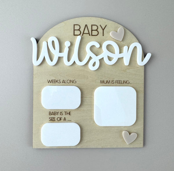 Pregnancy Milestone Plaque - Personalised - Neutral Hearts - Luma Light