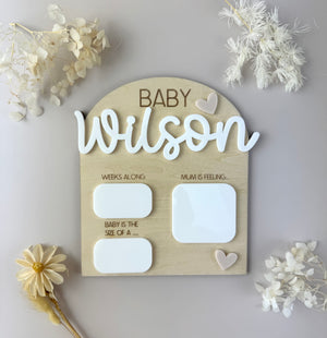 Pregnancy Milestone Plaque - Personalised - Neutral Hearts - Luma Light