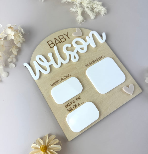 Pregnancy Milestone Plaque - Personalised - Neutral Hearts - Luma Light