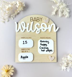 Pregnancy Milestone Plaque - Personalised - Neutral Hearts - Luma Light