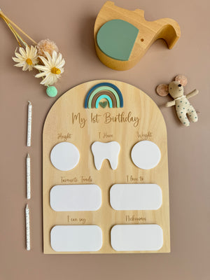 My 1st Birthday Board - Blue Rainbow - Luma Light