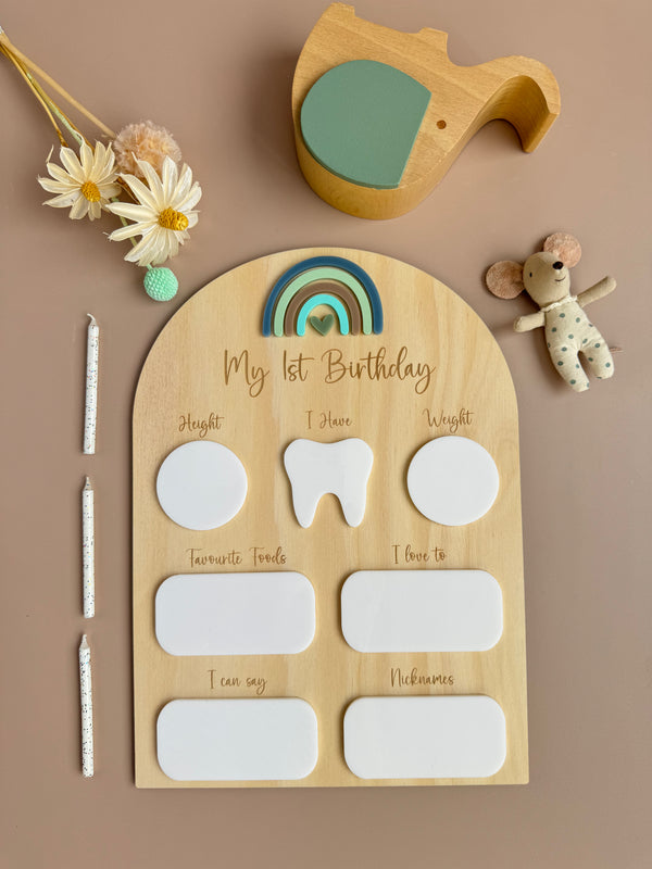 My 1st Birthday Board - Blue Rainbow - Luma Light