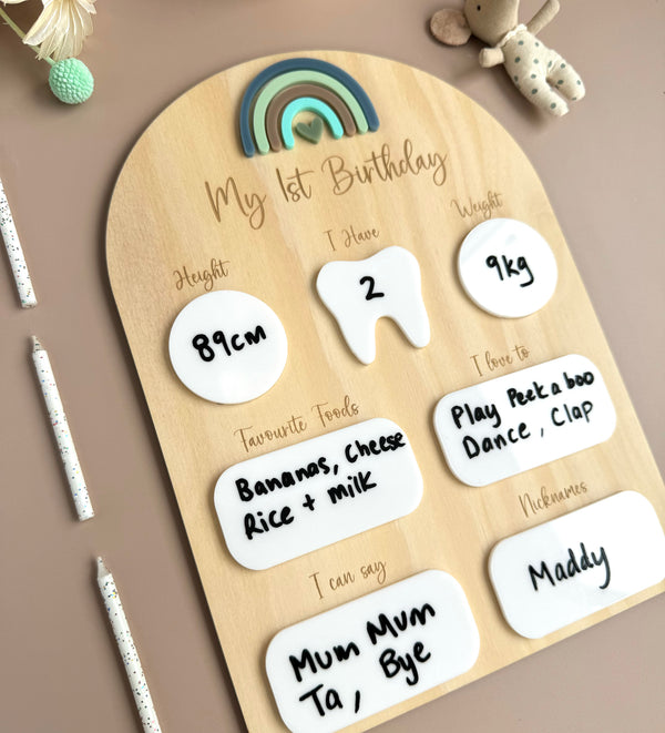 My 1st Birthday Board - Blue Rainbow - Luma Light