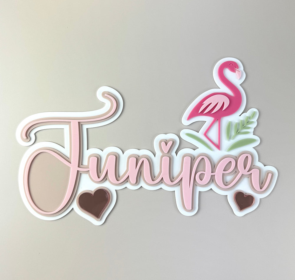 Custom Name Sign Detailed | Layered acrylic name plaque - Flamingo - Luma Light