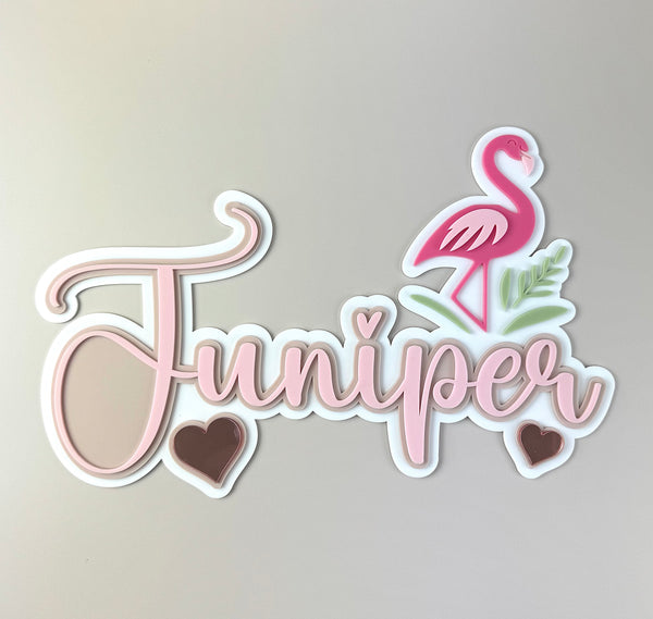 Custom Name Sign Detailed | Layered acrylic name plaque - Flamingo - Luma Light
