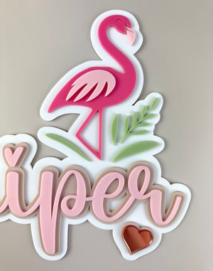 Custom Name Sign Detailed | Layered acrylic name plaque - Flamingo - Luma Light