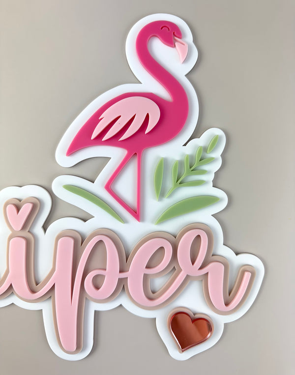 Custom Name Sign Detailed | Layered acrylic name plaque - Flamingo - Luma Light