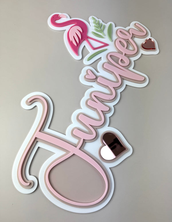 Custom Name Sign Detailed | Layered acrylic name plaque - Flamingo - Luma Light