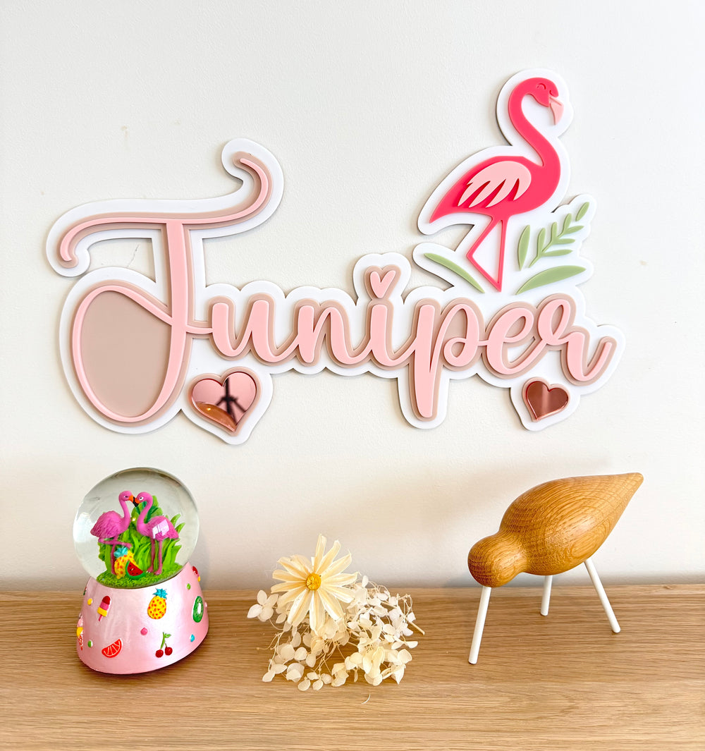 Custom Name Sign Detailed | Layered acrylic name plaque - Flamingo - Luma Light