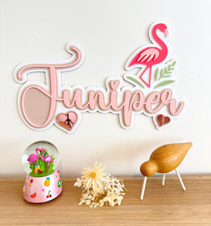 Custom Name Sign Detailed | Layered acrylic name plaque - Flamingo - Luma Light
