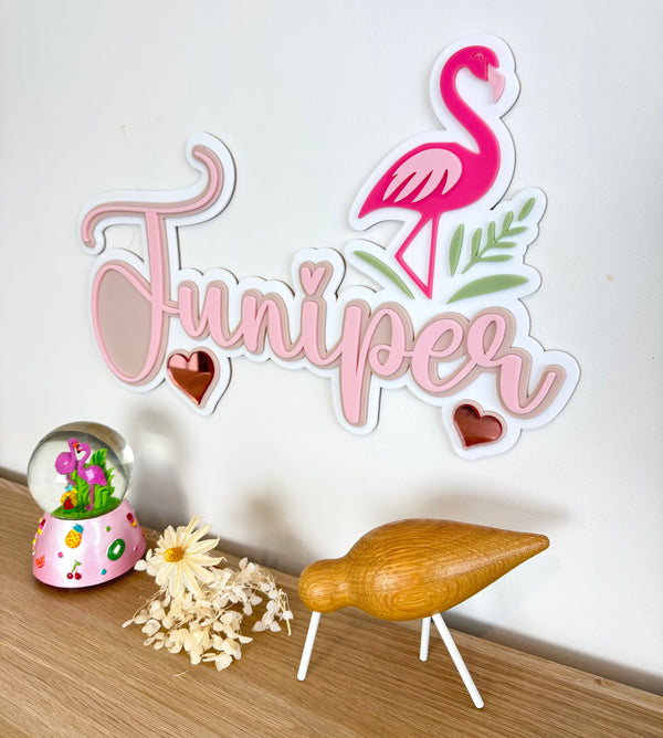 Custom Name Sign Detailed | Layered acrylic name plaque - Flamingo - Luma Light