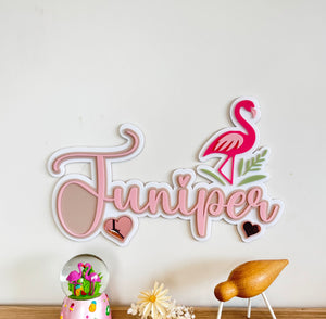 Custom Name Sign Detailed | Layered acrylic name plaque - Flamingo - Luma Light