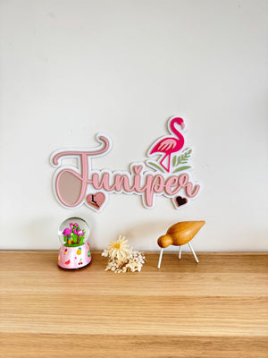 Custom Name Sign Detailed | Layered acrylic name plaque - Flamingo - Luma Light