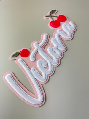 Custom Name Sign Detailed | Layered acrylic name plaque - Cherries - Luma Light