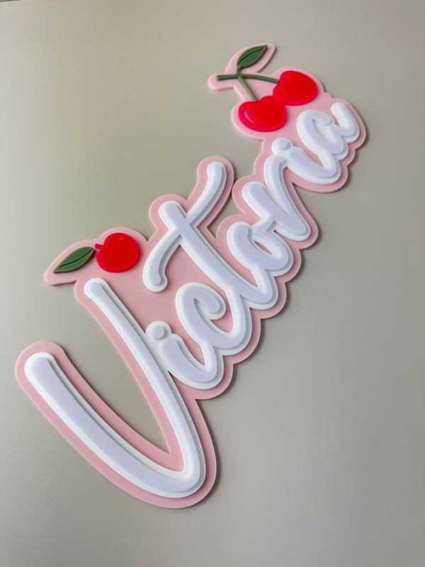 Custom Name Sign Detailed | Layered acrylic name plaque - Cherries - Luma Light