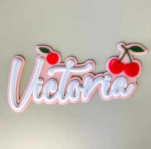 Custom Name Sign Detailed | Layered acrylic name plaque - Cherries - Luma Light