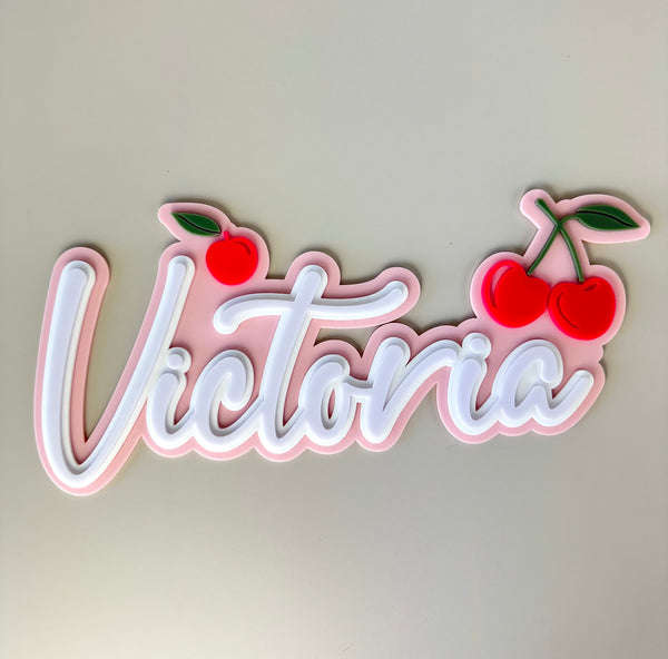 Custom Name Sign Detailed | Layered acrylic name plaque - Cherries - Luma Light