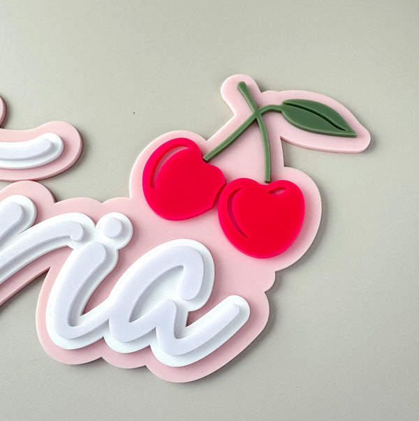 Custom Name Sign Detailed | Layered acrylic name plaque - Cherries - Luma Light