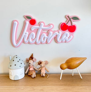 Custom Name Sign Detailed | Layered acrylic name plaque - Cherries - Luma Light