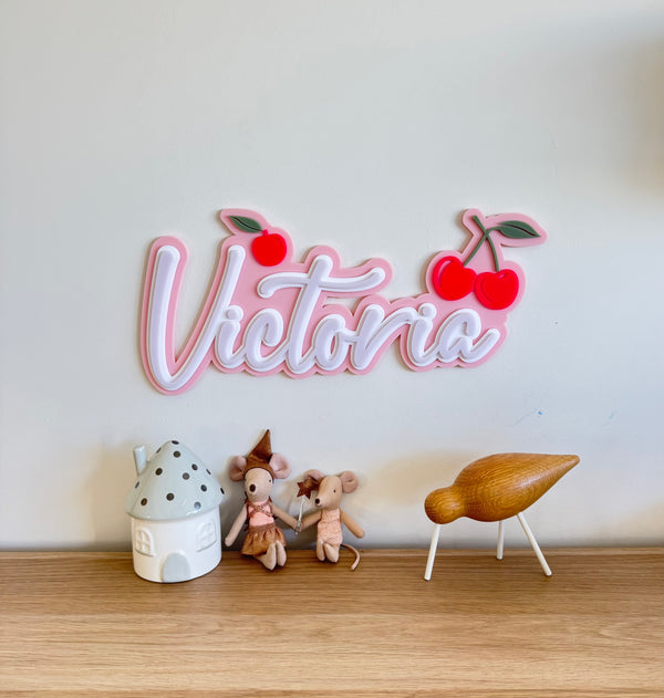 Custom Name Sign Detailed | Layered acrylic name plaque - Cherries - Luma Light