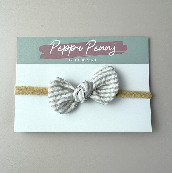 Headband Bow - Grey Stripe - Peppa Penny