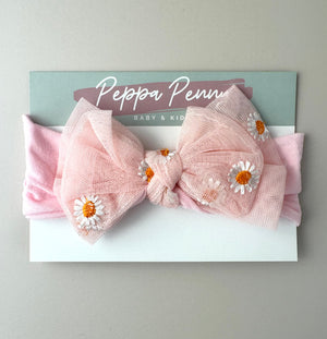 Stretchy Headband Bow - Pink Sunflower - Peppa Penny