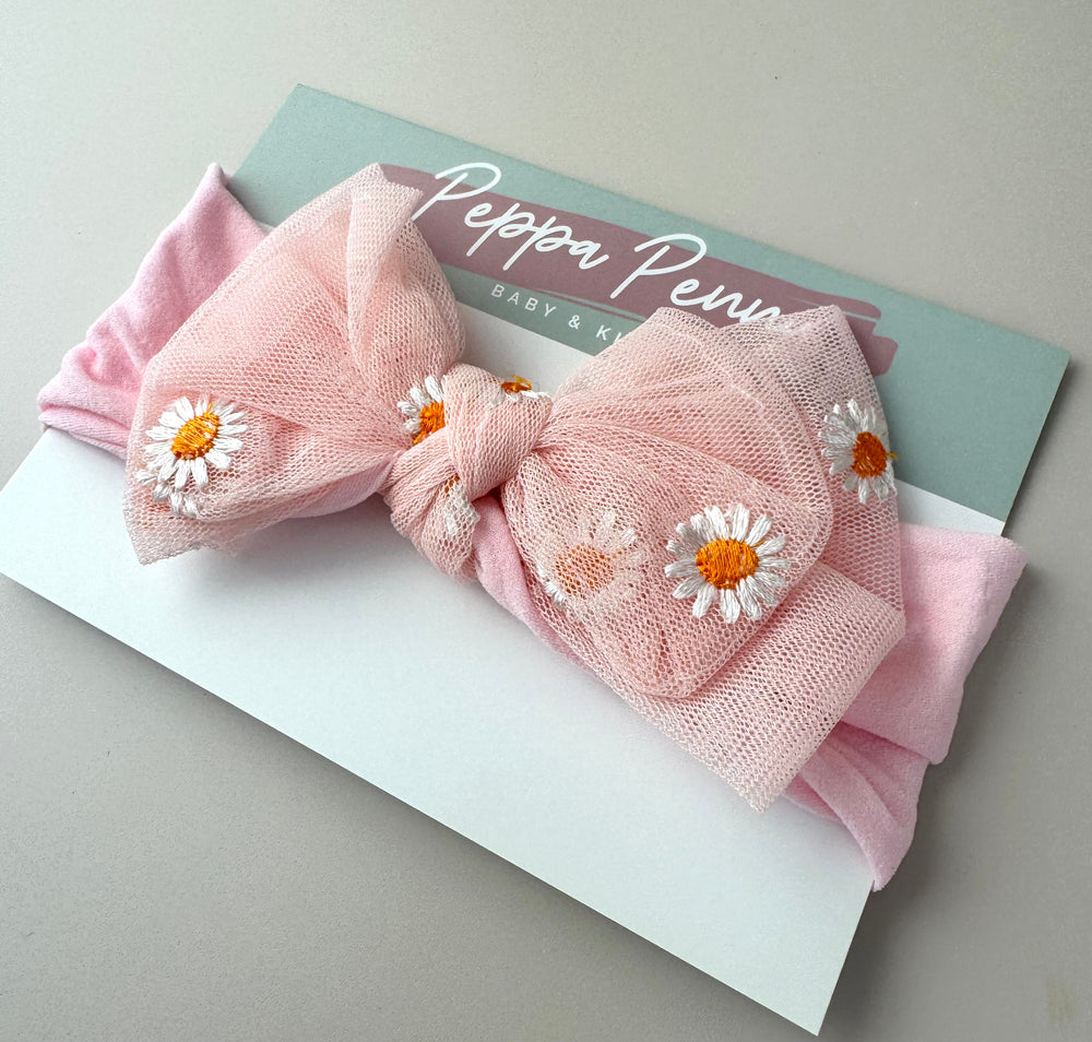 Stretchy Headband Bow - Pink Sunflower - Peppa Penny