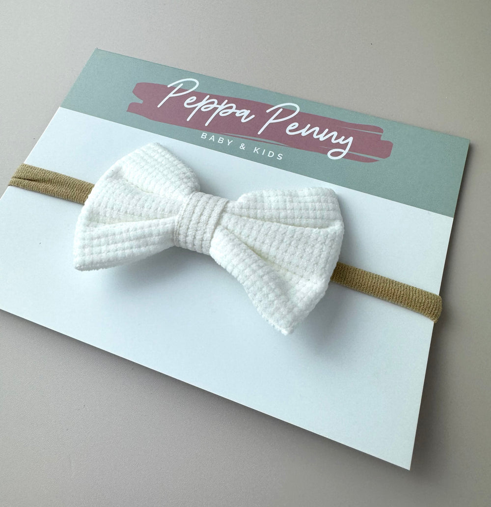 Bow Headband - White Ribbed - Peppa Penny