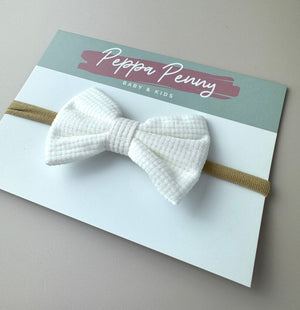 Bow Headband - White Ribbed - Peppa Penny