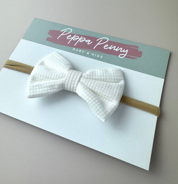 Bow Headband - White Ribbed - Peppa Penny