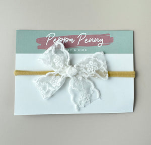 Bow Headband - White Lace - Peppa Penny