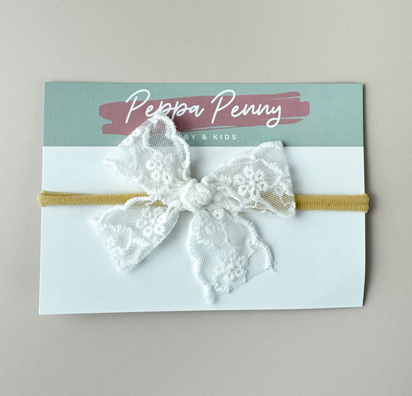 Bow Headband - White Lace - Peppa Penny