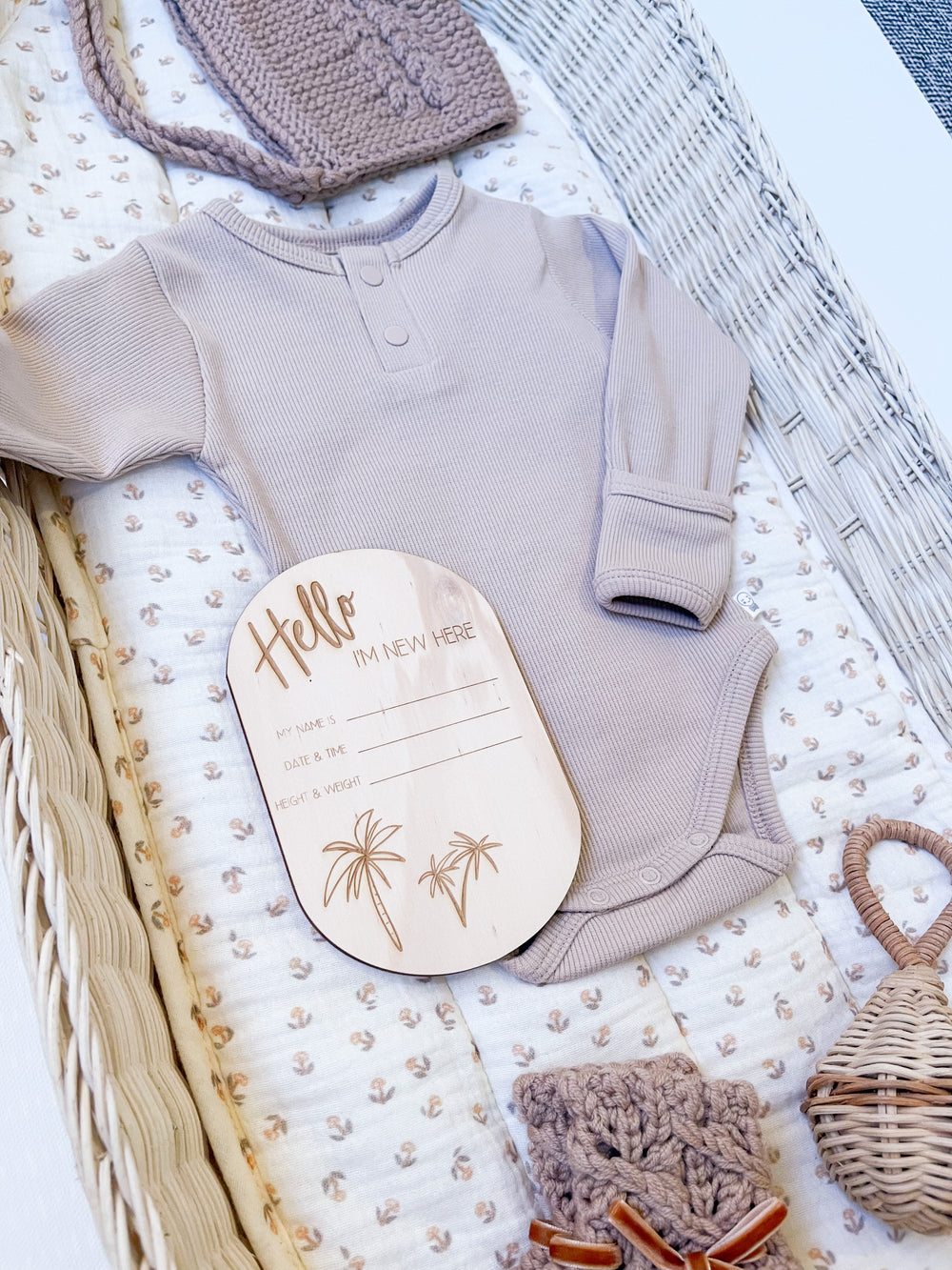 Hello I'm new here - Palm - Baby Announcement Plaque - Luma Light