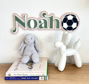 Custom Name Sign Detailed | Layered acrylic name plaque - Soccer - Luma Light