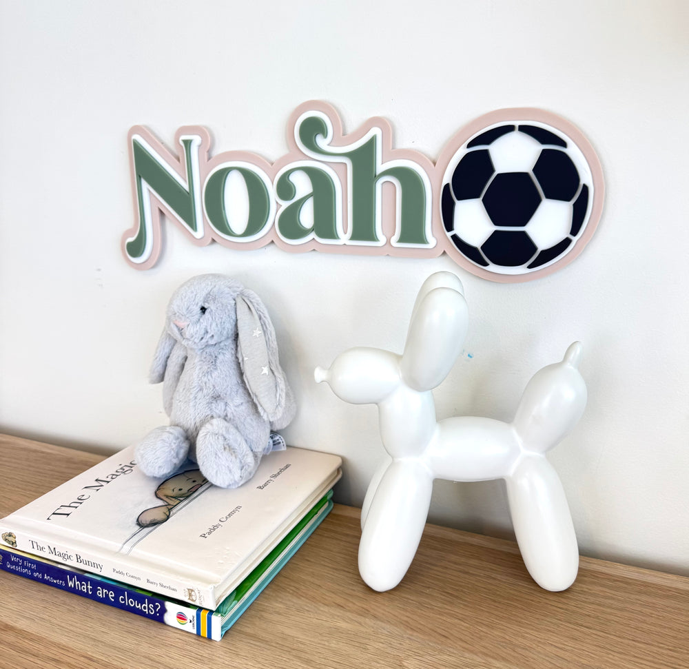 Custom Name Sign Detailed | Layered acrylic name plaque - Soccer - Luma Light