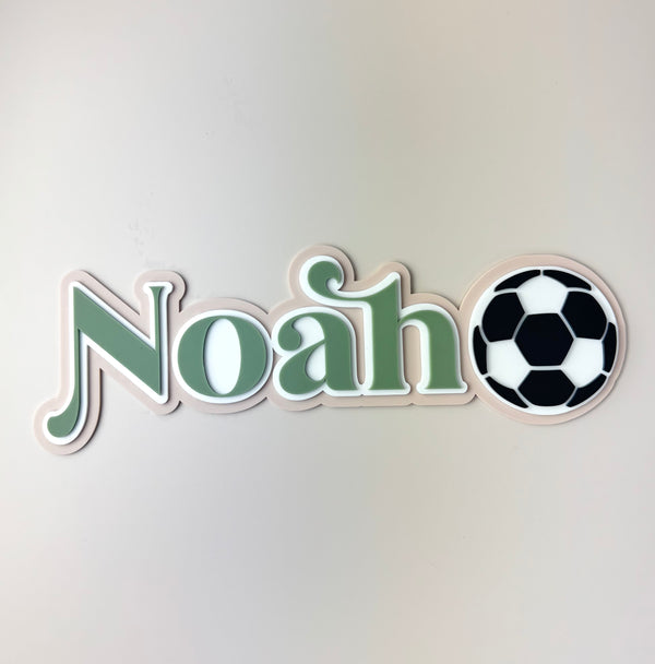 Custom Name Sign Detailed | Layered acrylic name plaque - Soccer - Luma Light