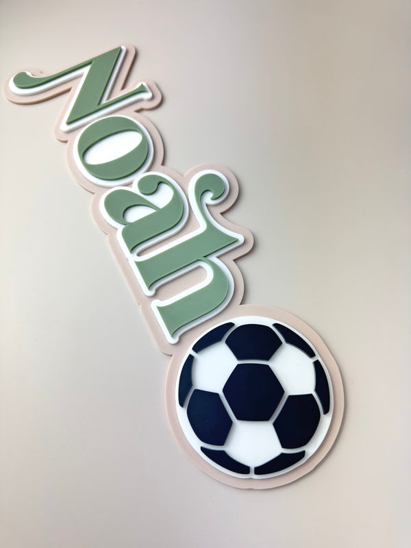 Custom Name Sign Detailed | Layered acrylic name plaque - Soccer - Luma Light