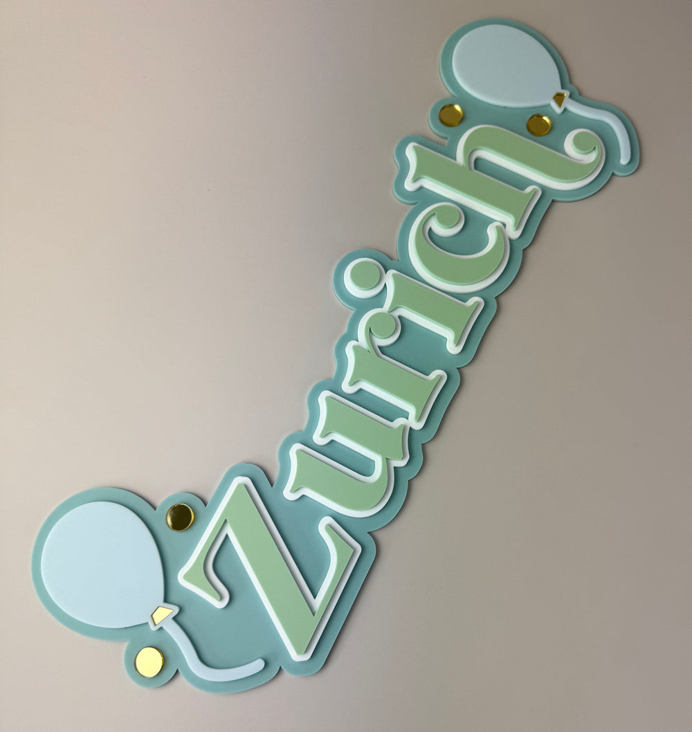 Custom Name Sign Detailed | Layered acrylic name plaque - Balloons - Luma Light