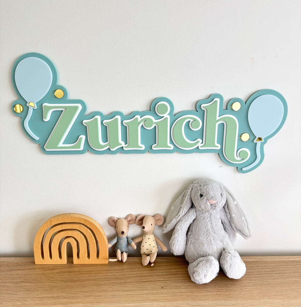 Custom Name Sign Detailed | Layered acrylic name plaque - Balloons - Luma Light