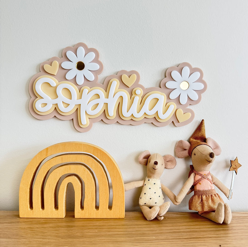 Custom Name Sign Detailed | Layered acrylic name plaque - Neutral Floral - Luma Light