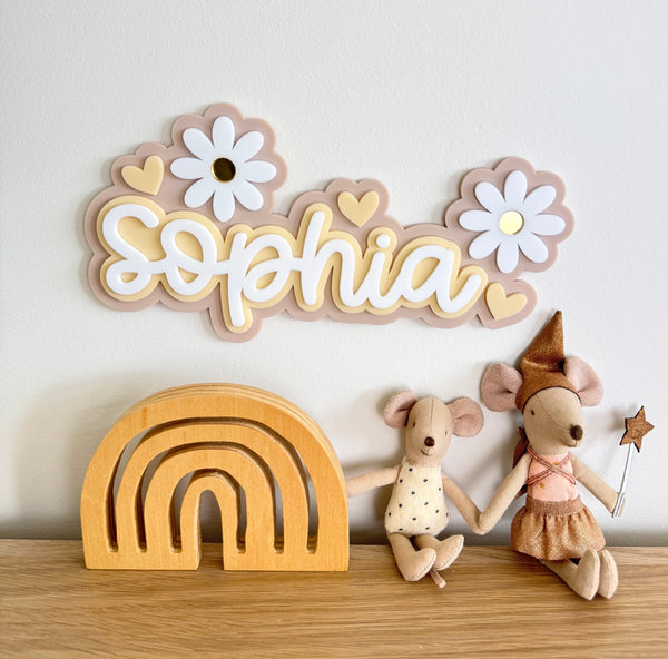 Custom Name Sign Detailed | Layered acrylic name plaque - Neutral Floral - Luma Light