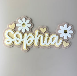 Custom Name Sign Detailed | Layered acrylic name plaque - Neutral Floral - Luma Light