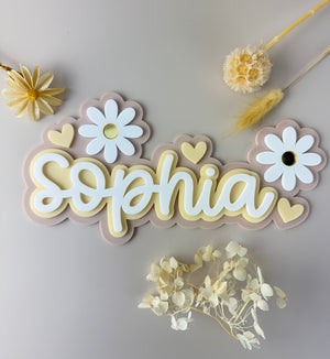Custom Name Sign Detailed | Layered acrylic name plaque - Neutral Floral - Luma Light
