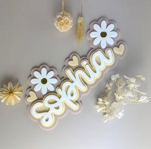 Custom Name Sign Detailed | Layered acrylic name plaque - Neutral Floral - Luma Light