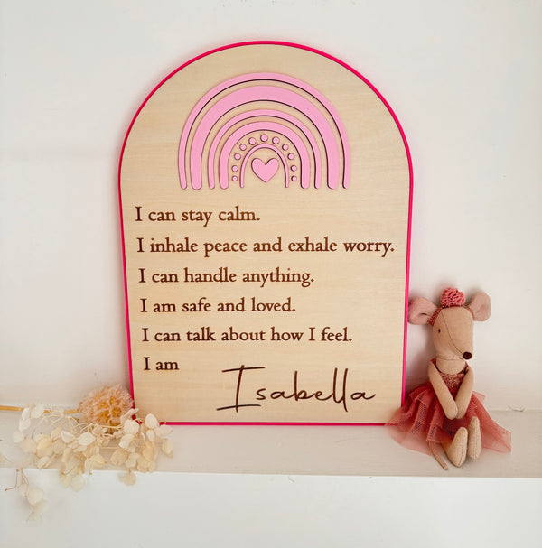 Custom Anxiety Affirmation Rainbow Sign - Pink - Luma Light