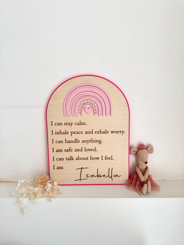 Custom Anxiety Affirmation Rainbow Sign - Pink - Luma Light
