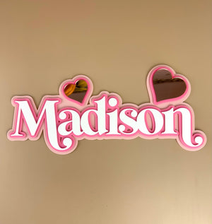 Custom Name Sign Detailed | Triple layered acrylic name plaque -  Hearts - Luma Light