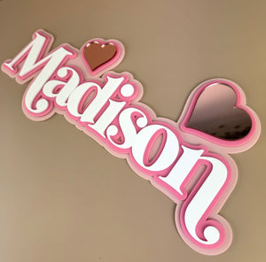 Custom Name Sign Detailed | Triple layered acrylic name plaque -  Hearts - Luma Light